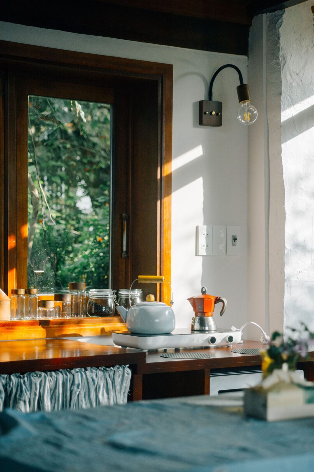 A cosy sunlit kitchen nook